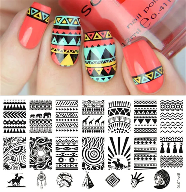 BORN PRETTY 1Pc Nail Stamping Plates Aztec Pattern Nail Art Stamp BORN PRETTY 1Pc Nail Stamping Plates Aztec Pattern Nail Art Stamp Image Template Manicure Stencils Nail - BORN PRETTY 1Pc Nail Stamping Plates Aztec Pattern Nail Art Stamp