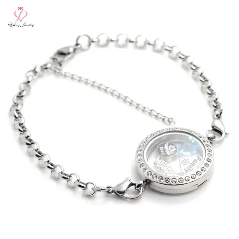 Hot Sale 7 STYLE 25mm Silver Pink / White Crystal / Plain 316L stainless steel floating locket