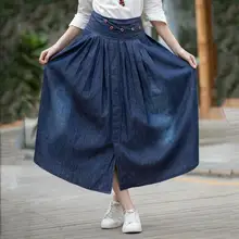 Summer new women's clothing Cotton collage / stitching elastic waist denim skirt Pleated, bow pleated skirt drawstring waist pleated skirt