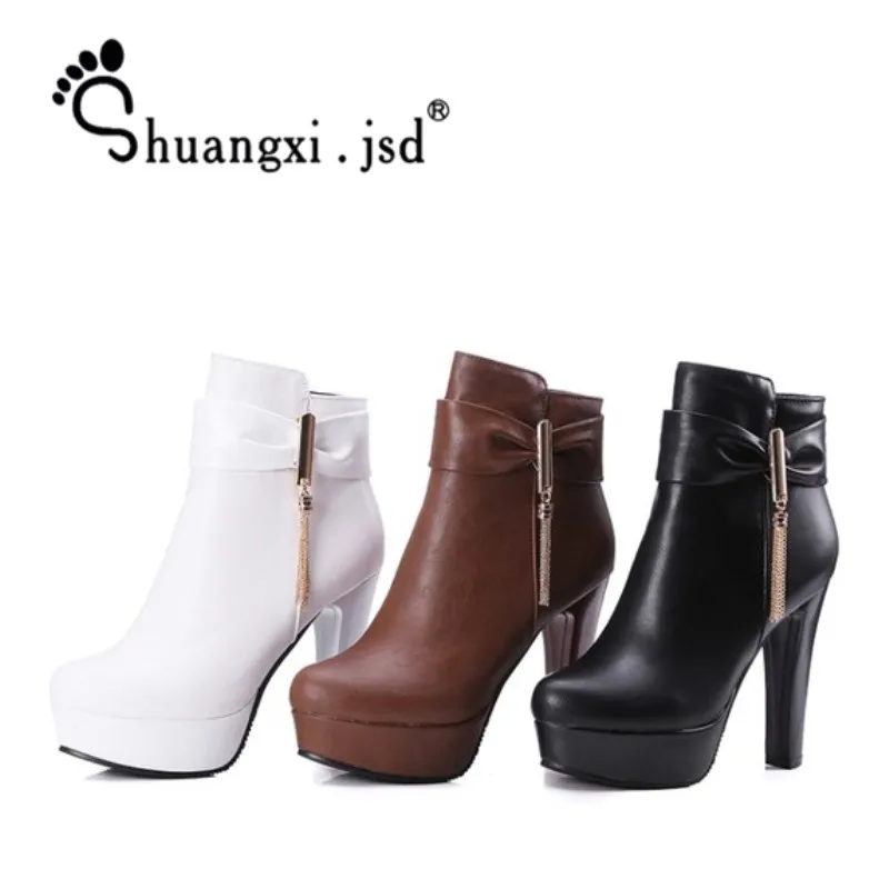 

Shuangxi.jsd Botines Mujer 2019 Winter High Heel Boot Sexy Women Ankle Boots Plus Size White Fashion Woman Shoes Bota Feminina