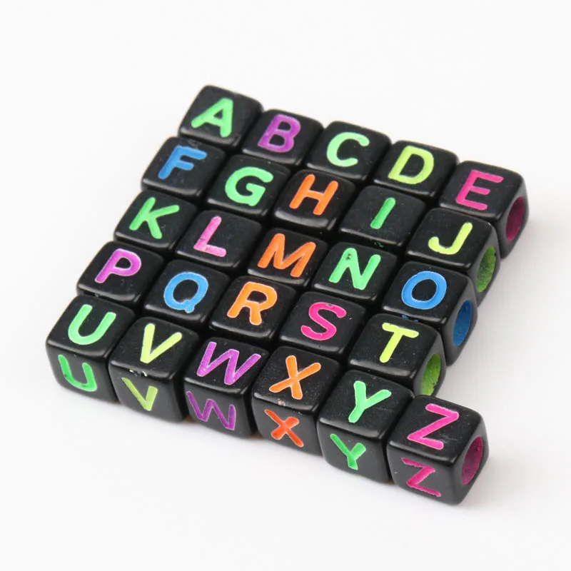 

Mixed Black acrylic Alphabet Letter Cube Pony beads for jewelry making DIY 6x6mm 400Pcs