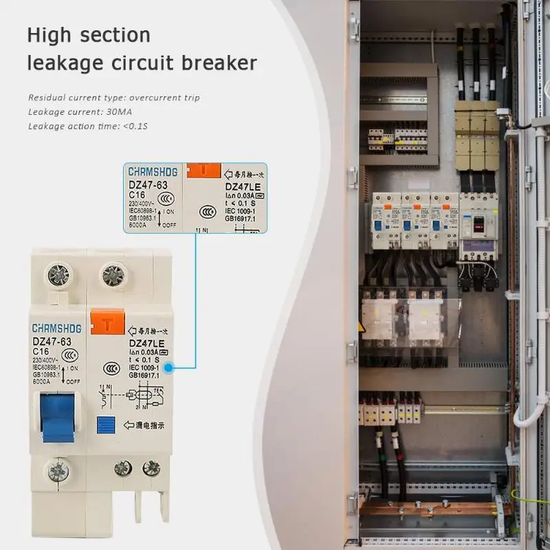 Dz47le-63 RCCB 1P выключатель остаточного тока бытовой защита от утечки электроэнергии защита от короткого замыкания защита от перегрузки