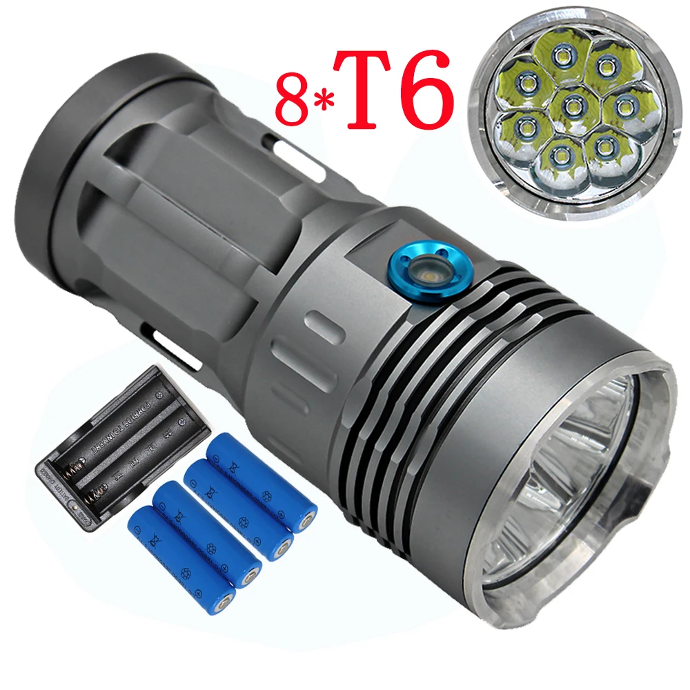 Мощный 8500LM 8x XM L T6 светодиодный светильник вспышка 3 режима Torchs фонарь + 4x18650