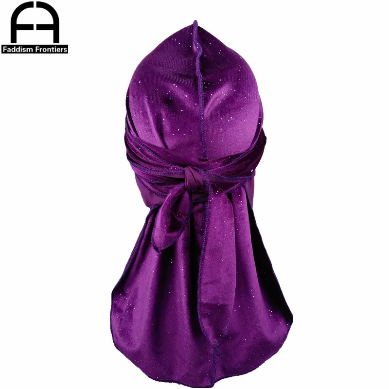 Новые роскошные для мужчин блестящие бархатные Durags Повязка На Голову Durag головной убор для байкеров шляпа аксессуары для волос - Цвет: Фиолетовый