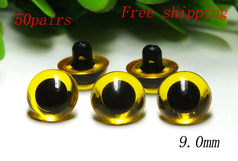 50pairs/lot 9mm Clear Yellow Color Sewing Eyes For Dolls Doll Making Supply Free Shipping
