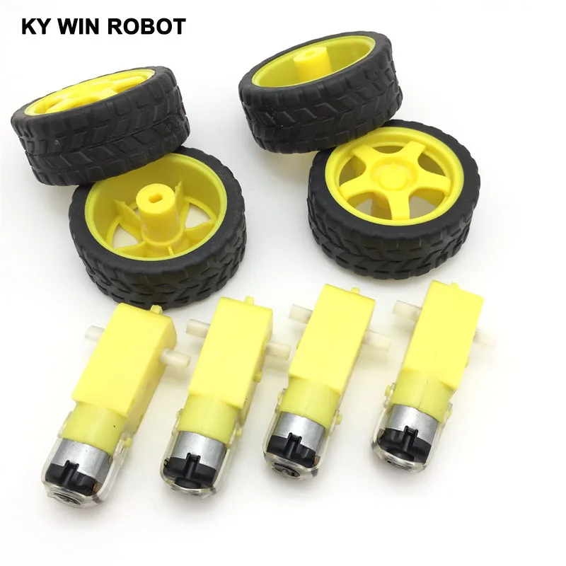 free-shiping--4lot-package-deceleration-dc-motor-supporting-wheels-smart-car-chassis-motor-robot-car-wheels-for-arduino