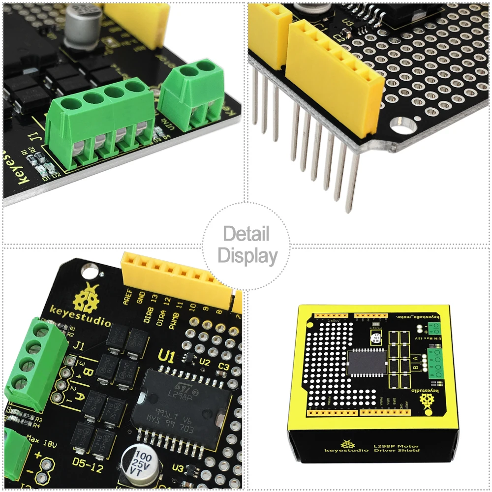 Keyestudio L298P щит/2A высокий ток двойной модуль привода двигателя для arduino