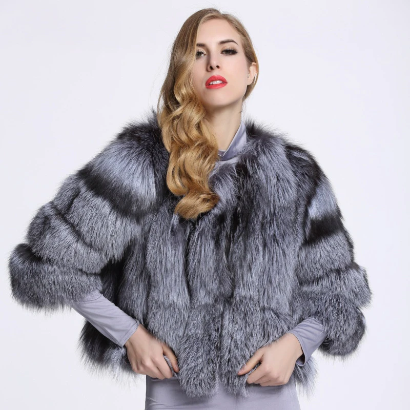 2018 New Fox fur coat women silver fox fur coat autumn winter warm faux ...
