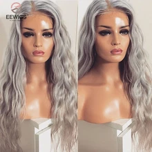 EEWIGS серебристо-серый синтетический парик на кружеве с детскими волосами 180 платиновый блонд свободная волна термостойкие парики для черных женщин