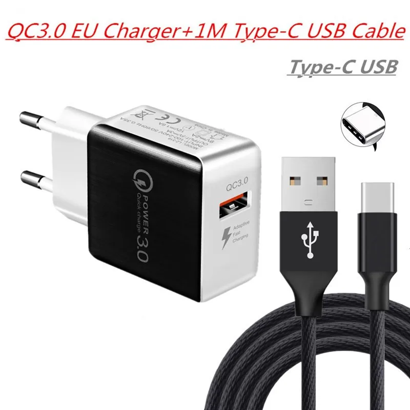 Быстрое зарядное устройство QC 3,0 зарядное устройство type-C USB кабель для huawei mate 20 pro Xiaomi Redmi note7 mi9 poco F1 samsung Быстрое зарядное устройство QC3.0 - Тип штекера: charger and cable