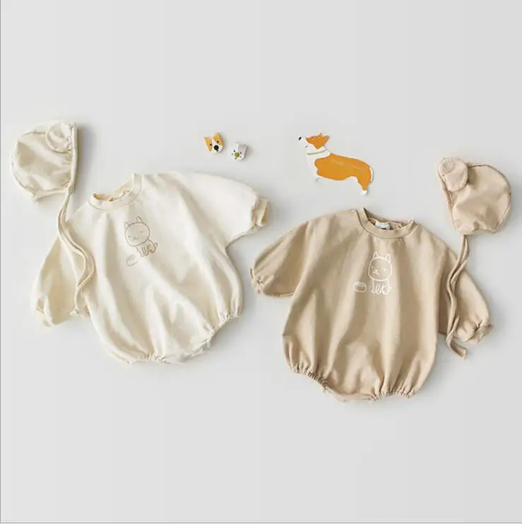

2019 New Arrival Wholesale Baby Girls Boys Romper With Hat Spring Cotton Babys Jumpsuit 0-3t pO287
