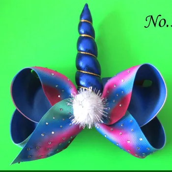 

50 BLESSING Good Girl Two Tone 6" Flash Unicorn ABC Hair Bow Clip Rhinestone