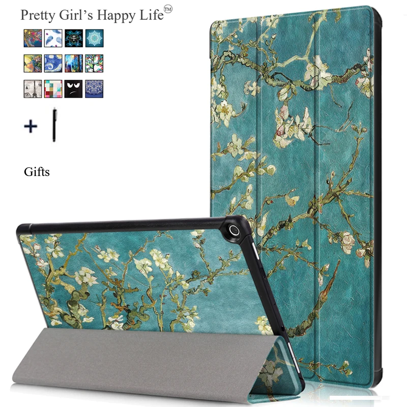 

Capa Fundas For Amazon Kindle Fire HD 10 2017 Tablet Case For Amazon HD 10 2017 Smart Print Flip Leather Stand Cover+Stylus