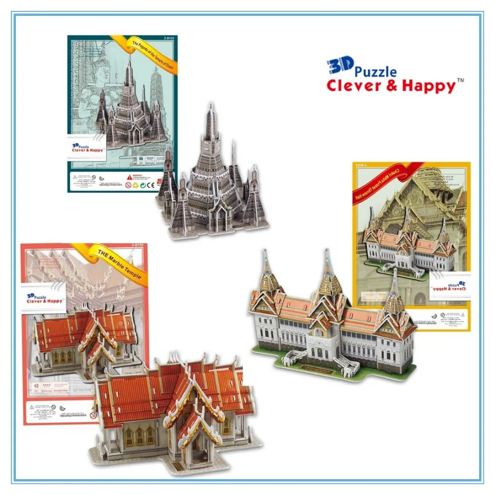 

Thai Famous Architecture 3 SETS with Temple of Dawn,Chakri Maha Prasat ,The Marble Temple 3D puzzle