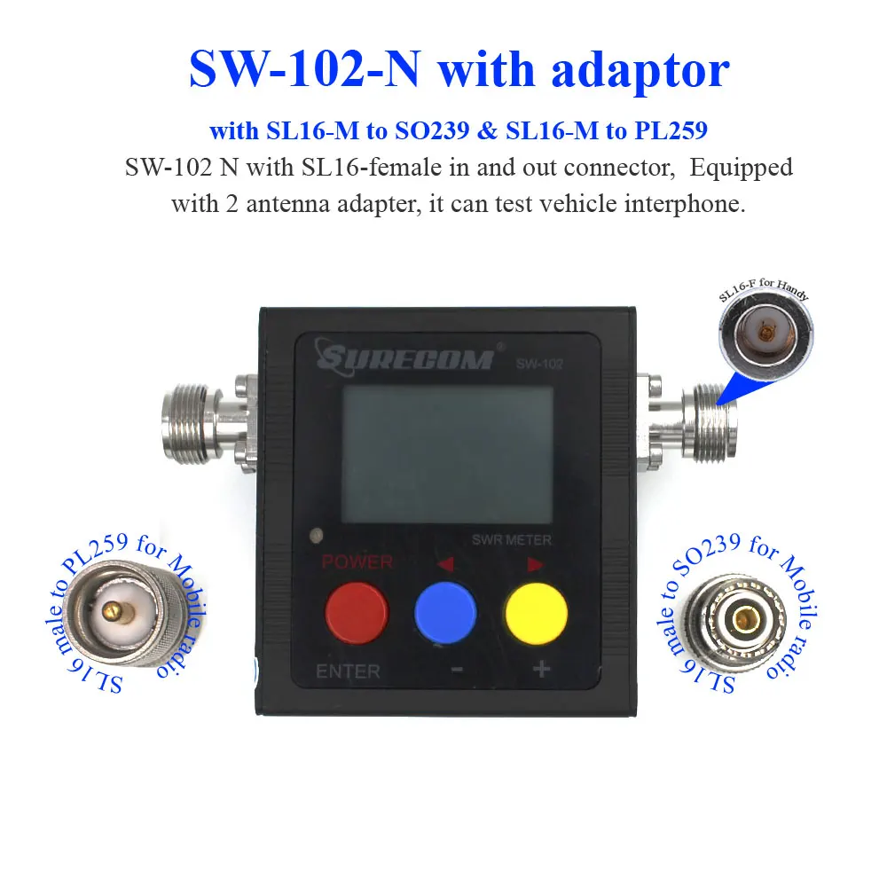 SURECOM SW 102 с тремя адаптерами 125 520 МГц цифровой VHF/UHF измеритель мощности и КСВ для