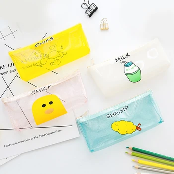 

New PVC Cute Pencil Case Zipper Fashion Simple Creative Cartoon Series Pen Bags School Supplies Stationary Storage Organizer