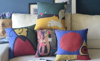

Free Shipping Joan Miro colorful pictures Home Decor cushion Linen cotton pillow sofa cushions decorative Throw Pillow