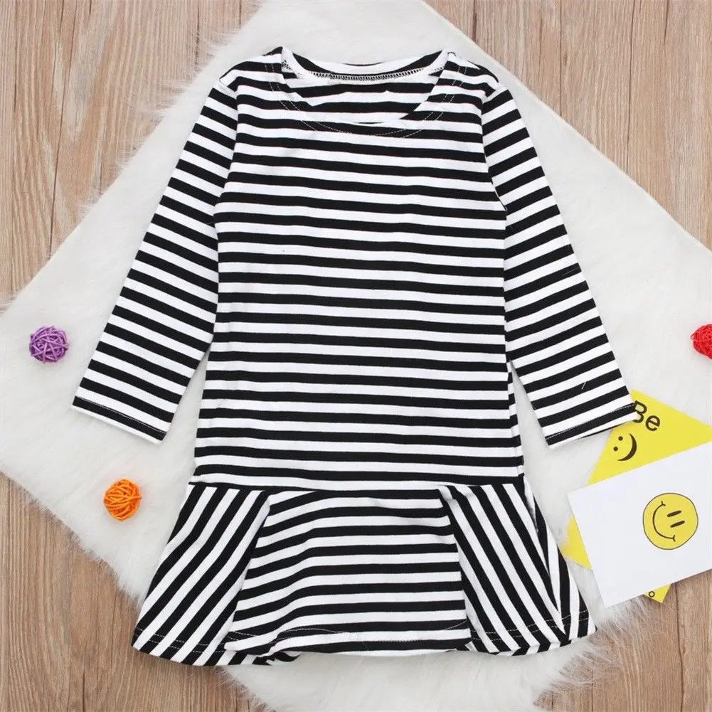 

Summer Girl Stripe Tutu Princess Dress Kid Baby Party Stripes Pageant Long Sleeve Dresses