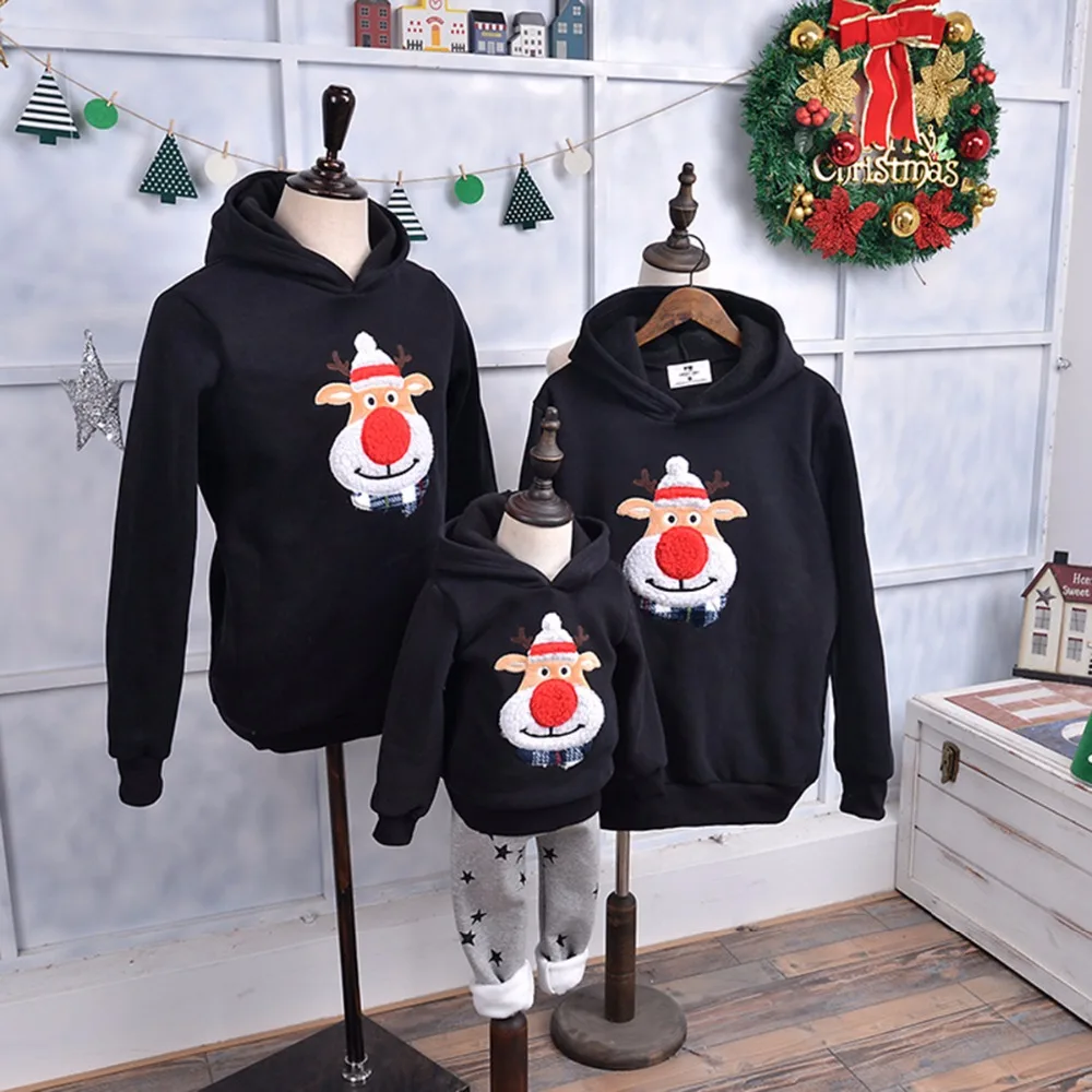 

Winter Christmas Sweater Santa Claus Family Matching Hoodies Outfits Cute Deer Children Clothing Warm Family Matching Clothes