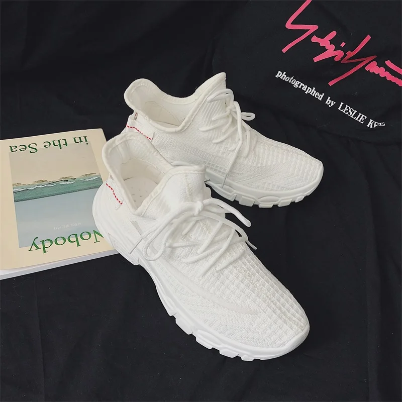 

2019 new summer flying woven women's shoes low to help mesh breathable height increase sneakers