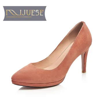 

MLJUESE 2018 women pumps Genuine leather black color platform chaussures femme high heels women size 34-42