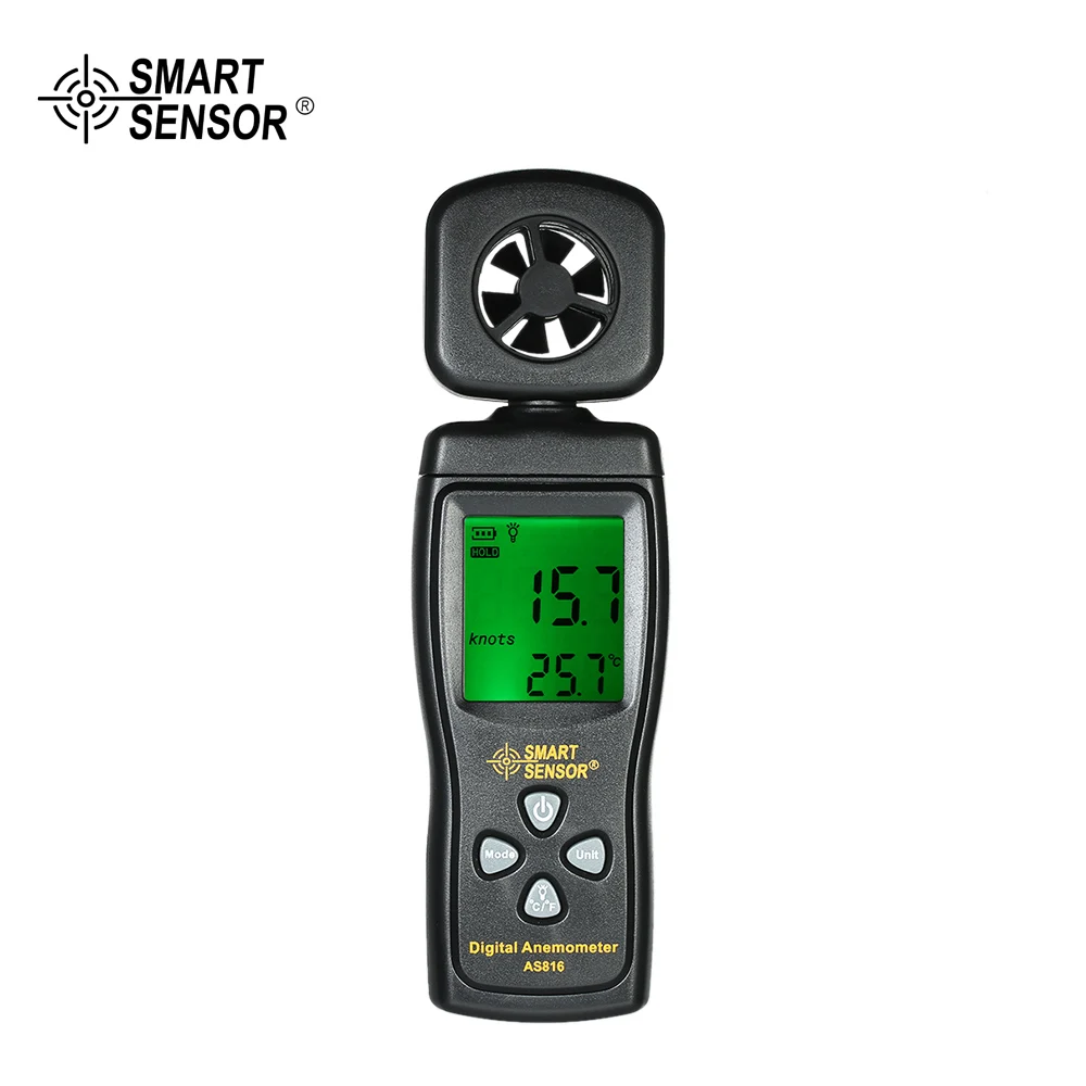 

2 in 1 Digital Anemometer Temperature Meter With 180 Degree Rotating Head 4 Air Velocity Unit LCD Wind Sensor Speed Meter