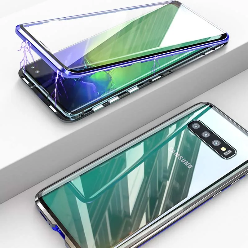

Luxury Aluminum Metal Magnetic Case For Samsung Galaxy S10 5G 360 Front+Back Double-Sided Tempered Glass Adsorption Coque KS0139