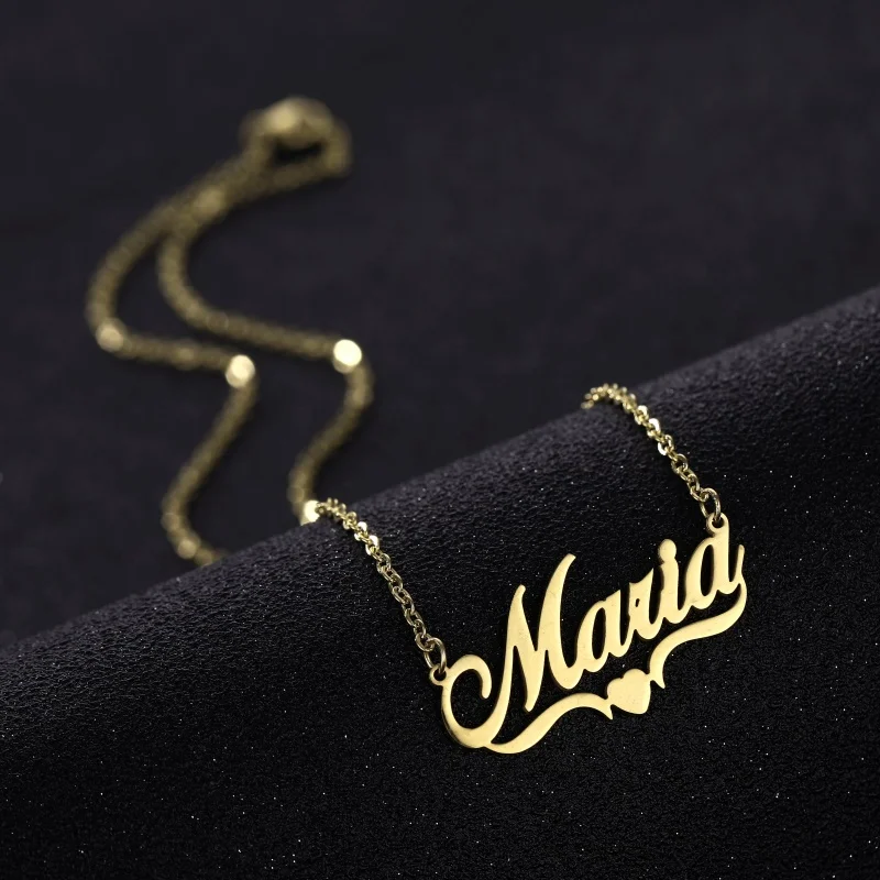 Handmade Custom Name Personalized Name Necklaces for Women Men Stainless Steel Jewelry Gold Filled Heart Statement Choker Bijoux