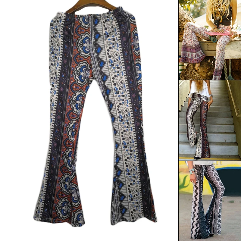 Женские цветочные расклешенные широкие брюки Boho Palazzo Bell богемные повседневные брюки