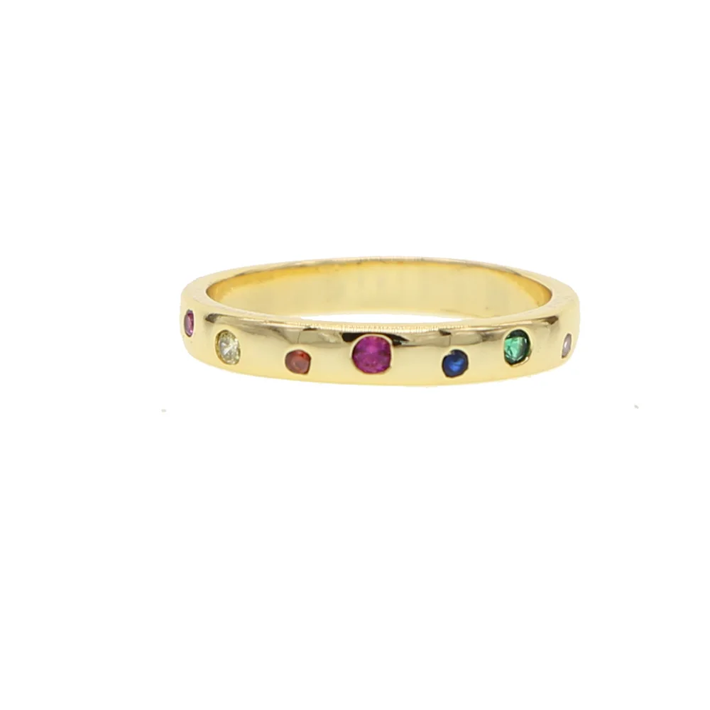Top quality Gold color Anti-allergy Smooth Simple Wedding Couples Rings Bijouterie for Woman or girl rainbow zirconia ring Gift