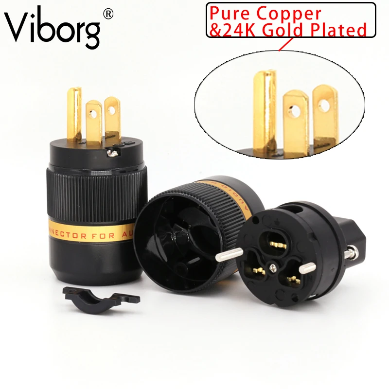 

Free shipping One pair viborg VM-501(G)/VF-501(G) Pure Red-Copper 99.999% 4U gold plated US Plug power plug