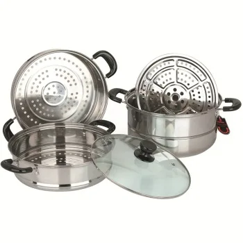 Пароварка трехуровневая из нержавеющей стали с двойным дном 26 см|kitchen steamer|steamer