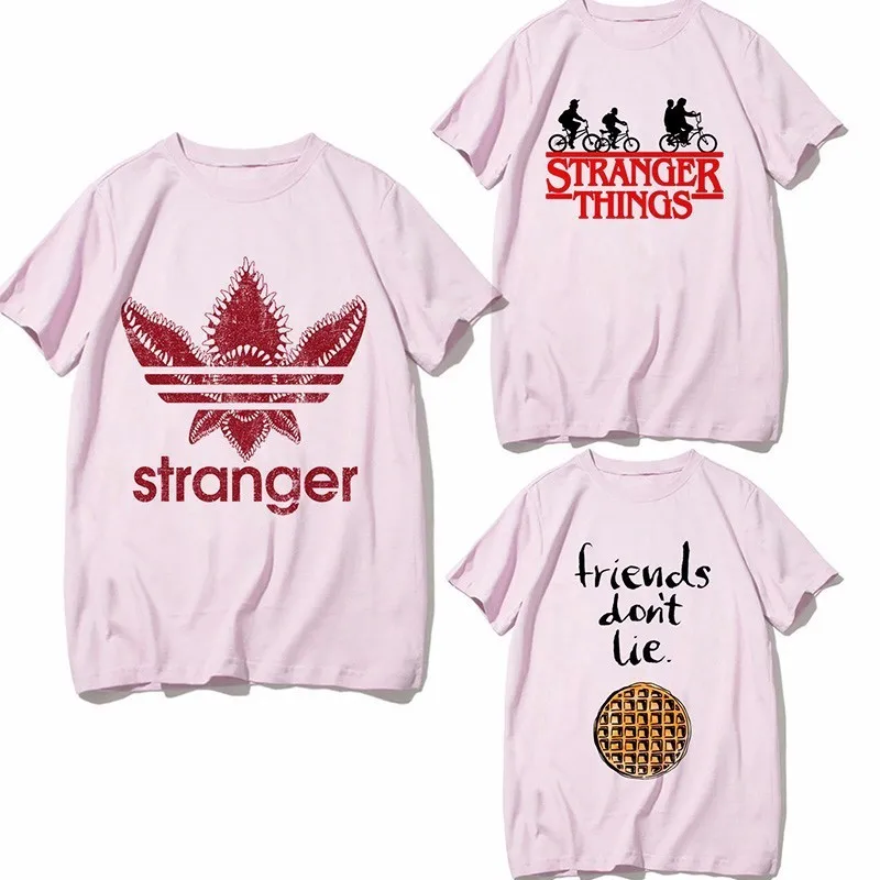 

Funny T-Shirt Women Stranger Things T Shirt Summer Anime Upside Down Eleven Tshirt Short Sleeve Male Women Homme Pink Shirt