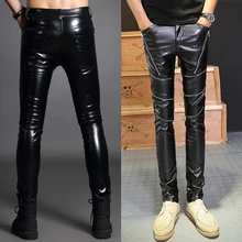 Personalized motorcycle faux leather font b pants b font men casual font b trousers b font