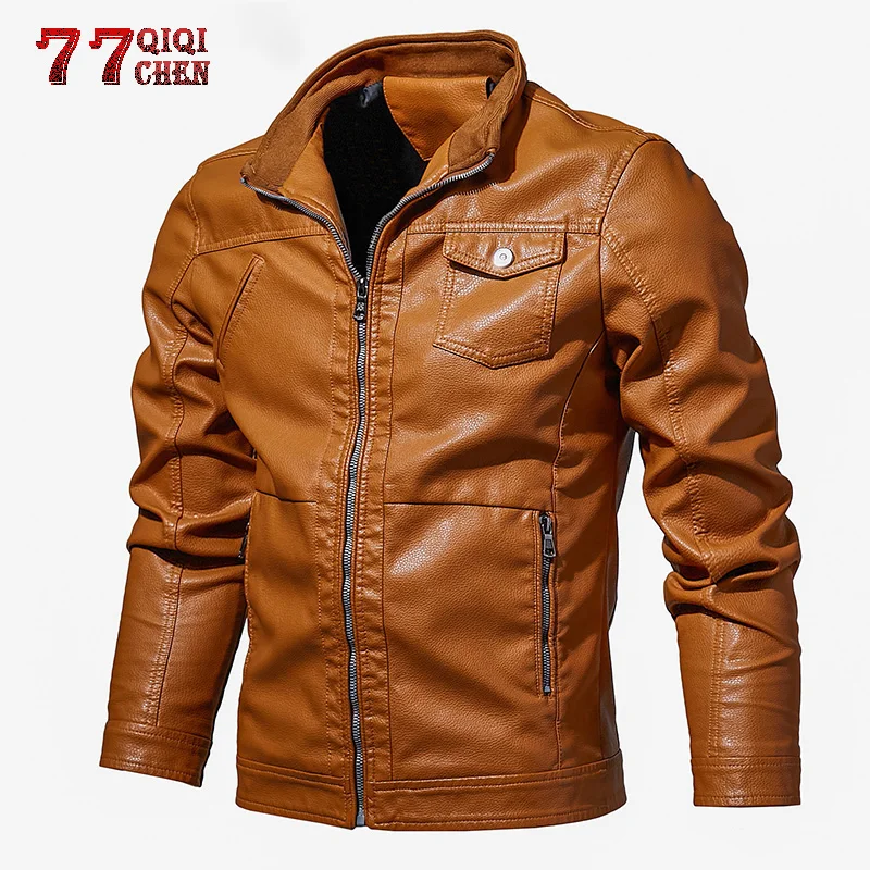 

QIQICHEN Military Bomber PU Leather Jackets Men Spring Pilot Faux Leather Jacket Motorcycle Biker Autumn Casual Outwear Coats