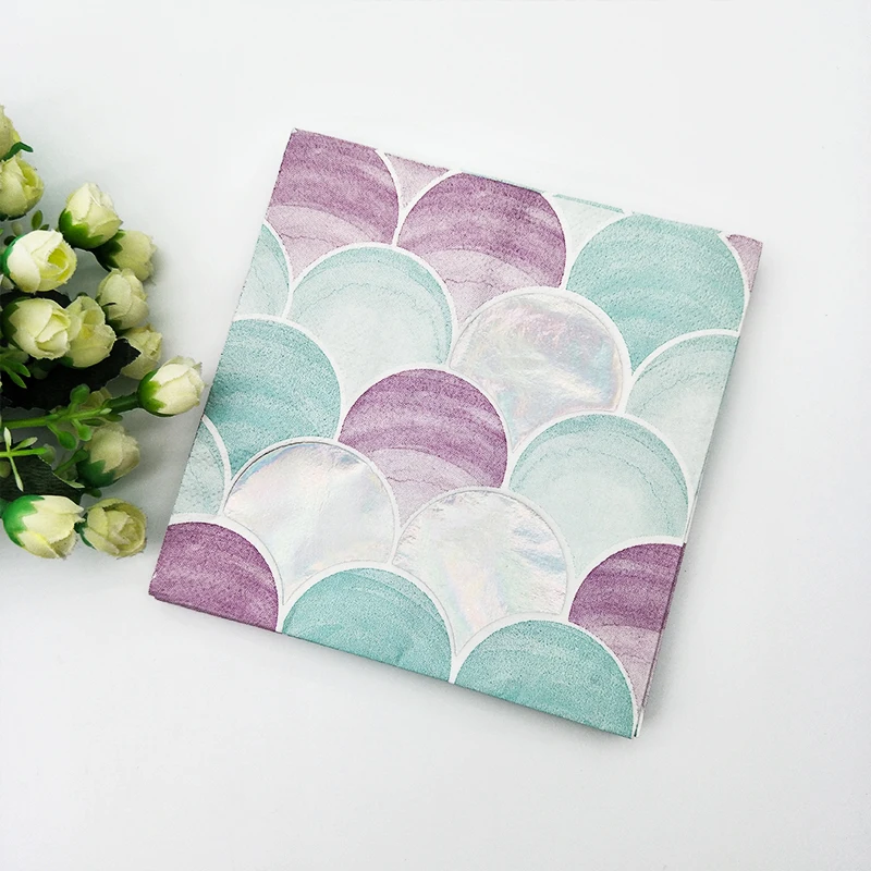 

80pcs Colorful Bubble Napkins 25*25cm Candy Color Fish Scale Plates 9inch Shell Paper Plate For Wedding Birthday Party Tableware