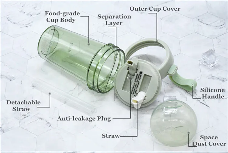 Портативная креативная бутылка для воды с двумя соломинками для путешествий на открытом воздухе, Спортивная герметичная чашка для напитков с ручкой, бутылки для питья двойного назначения