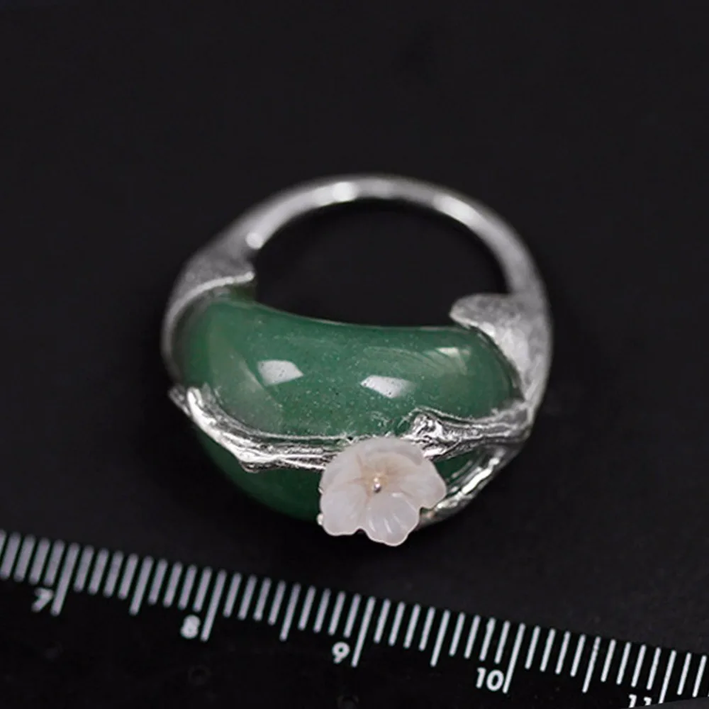 Lotus Fun Real 925 Sterling Silver Natural Pink Green Stones Original Handmade Design Fine Jewelry Plum Flower Rings for Women