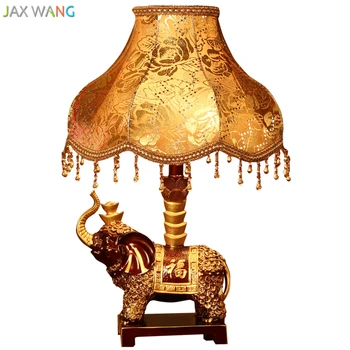 

European Bedside Table Lamps Bedroom Decoration Resin Classical Study Living Room Lights Wedding Elephants Desk Lights Fixtures