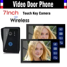 Wireless Video Door Phone Doorbell Intercom System 7 Inch Touch Key IR Night Vision Camera Rain Proof 1 Camera 2 Monitors