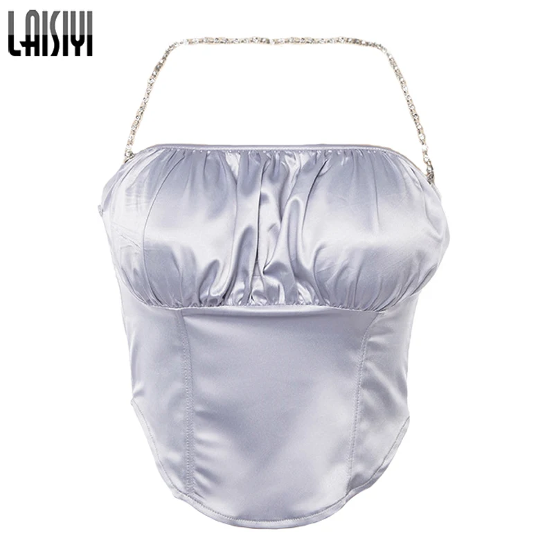 

LAISIYI Summer Sexy Tops Women Sleeveless Halter Tank Tops Backless Beach Crop Top Mujer Camisoles Camis ASVE20368