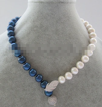 

02538 natural white & blue round freshwater pearl necklace