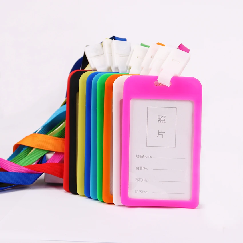 

1PC Candy Colors ID Card Holder Border Name Ldentity Badge Holders Office Working Permit Card Badge with Lanyard
