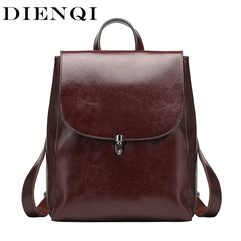 

DIENQI Luxury Elegant Genuine Leather Women Backpack Retro Back Pack School Bag 2019 Backpack for teenage girl Bagpack College