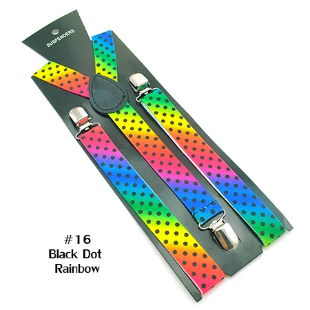 2,5 см широкий Модный 16 цветов узор в горошек полиэстер подтяжки для женщин и мужчин унисекс клип на подтяжках Y-back эластичный подтяжки - Цвет: Black dot Rainbow