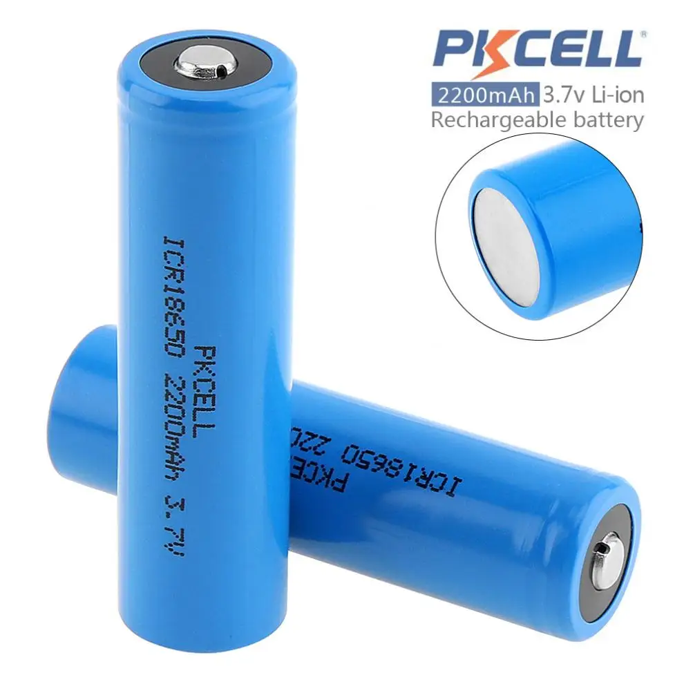 

Pkcell 2pcs ICR 18650 3.7V 2200mAh Li-ion Rechargeable Battery with Safety Relief Valve for Flashlights Headlamps Portable Power