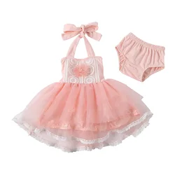 2pcs/set Baby Girls Multi-layer Tulle TuTu Dress with Flower Sleeveless Belt Lace Dress and Shorts for Newborn Infant Kids 2pcs/set Baby Girls Multi-layer Tulle TuTu Dress with Flower Sleeveless Belt Lace Dress and Shorts for Newborn Infant Kids
