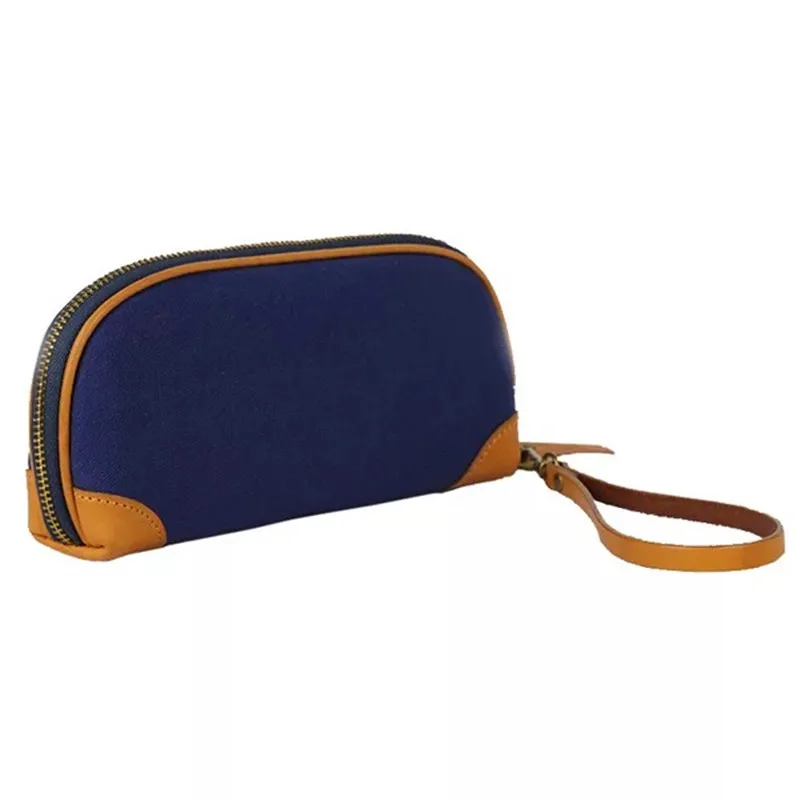 

Japan Unisex Style Genuine Leather Canvas Patchwork Designer Women's Zipper Wristlets Day Clutch Purse Girls Boys Phone Case Bag