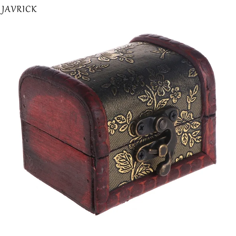 

JAVRICK Jewelry Storage Box Display Retro Floral Wood Rings Case Lock Necklace Container