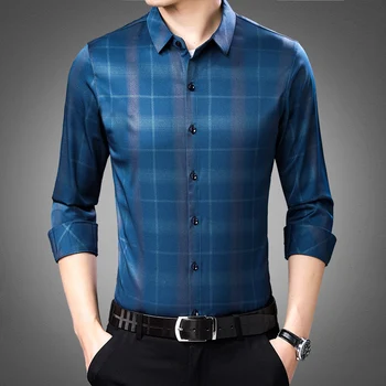 

Excellent Quality Men's Plaid Shirt Blouse 2019 New Fashion Designer Printing Non-iron Business Full Sleeve Casual Shirt #D6607